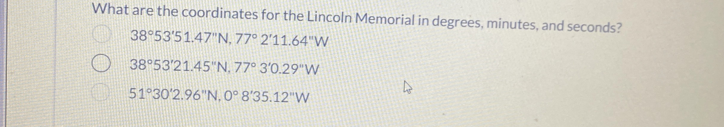 What are the coordinates for the Lincoln Memorial