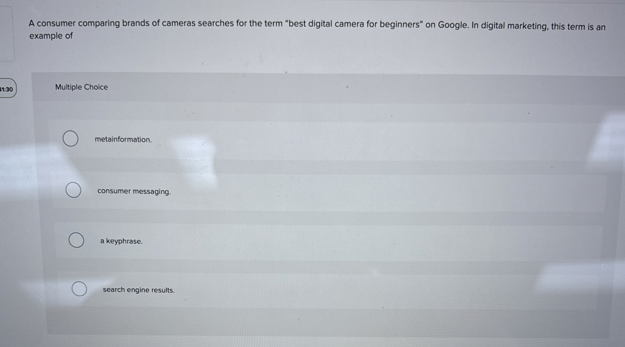 A consumer comparing brands of cameras searches