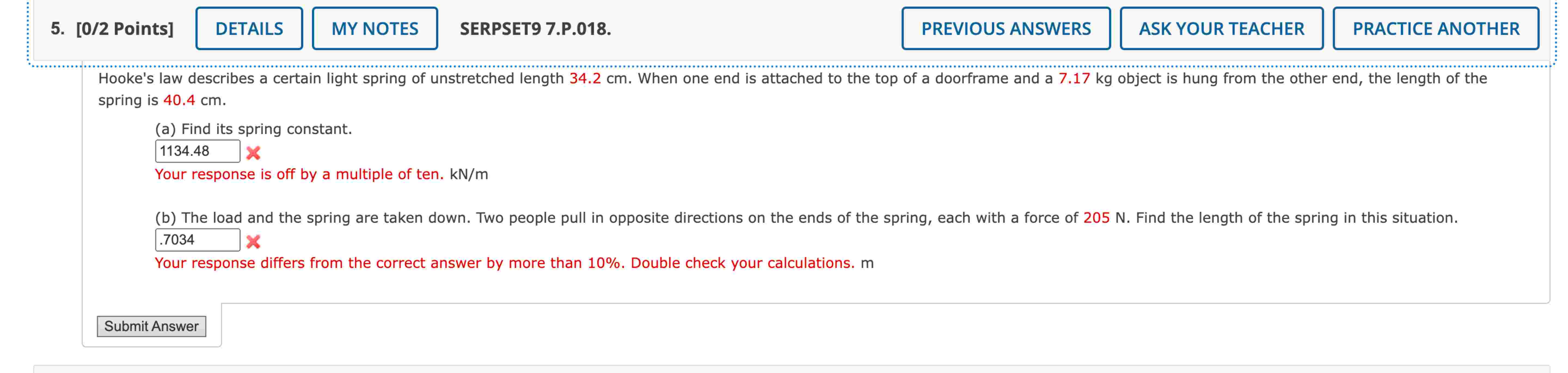Hooke's law describes a certain light spring of