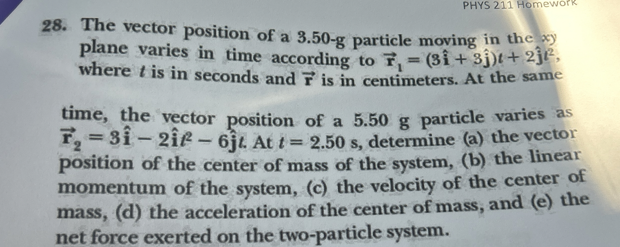 The vector position of a 3 . 5 0 - g particle