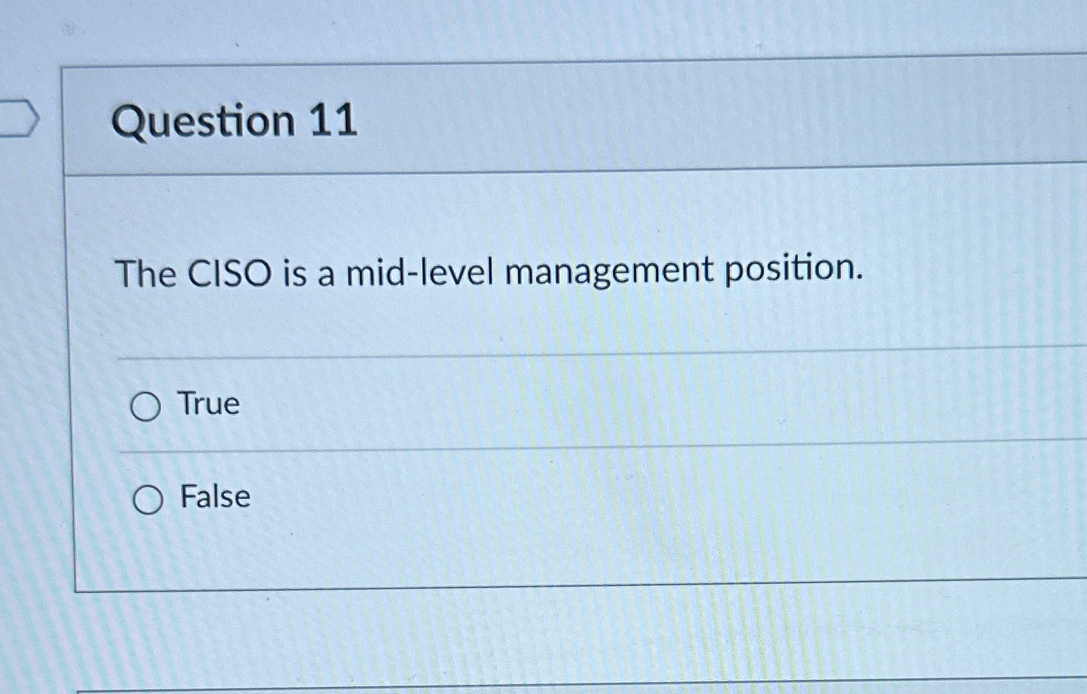 Question 1 1 The CISO is a mid - level management