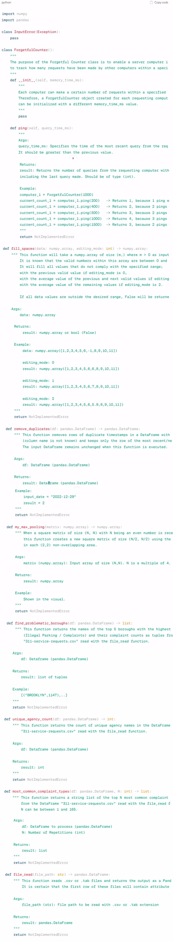 Please make sure that the code works and specify