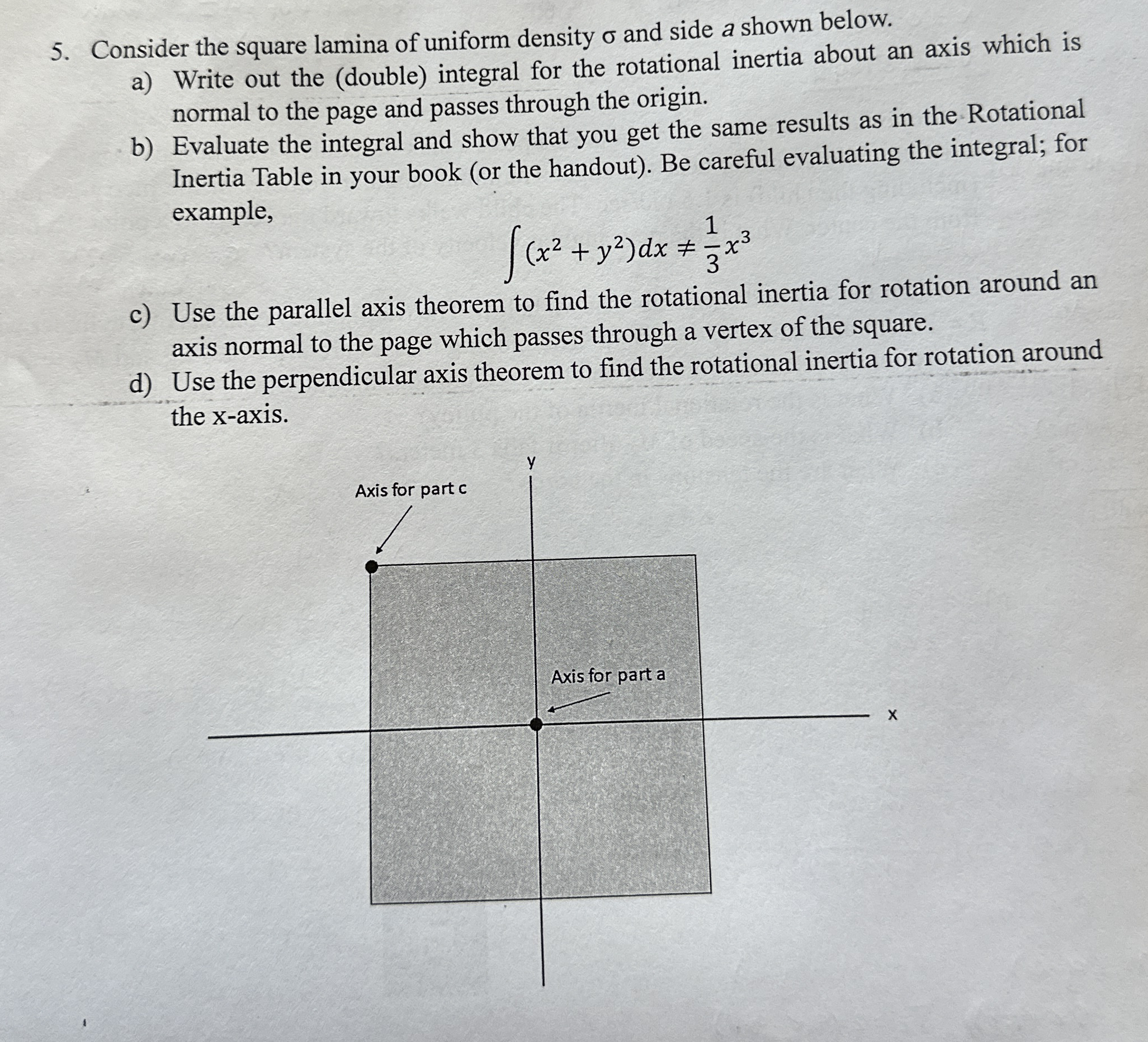 Consider the square lamina of uniform density and