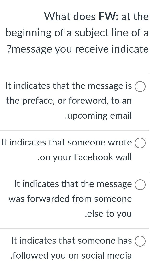What does FW: at the beginning of a subject line