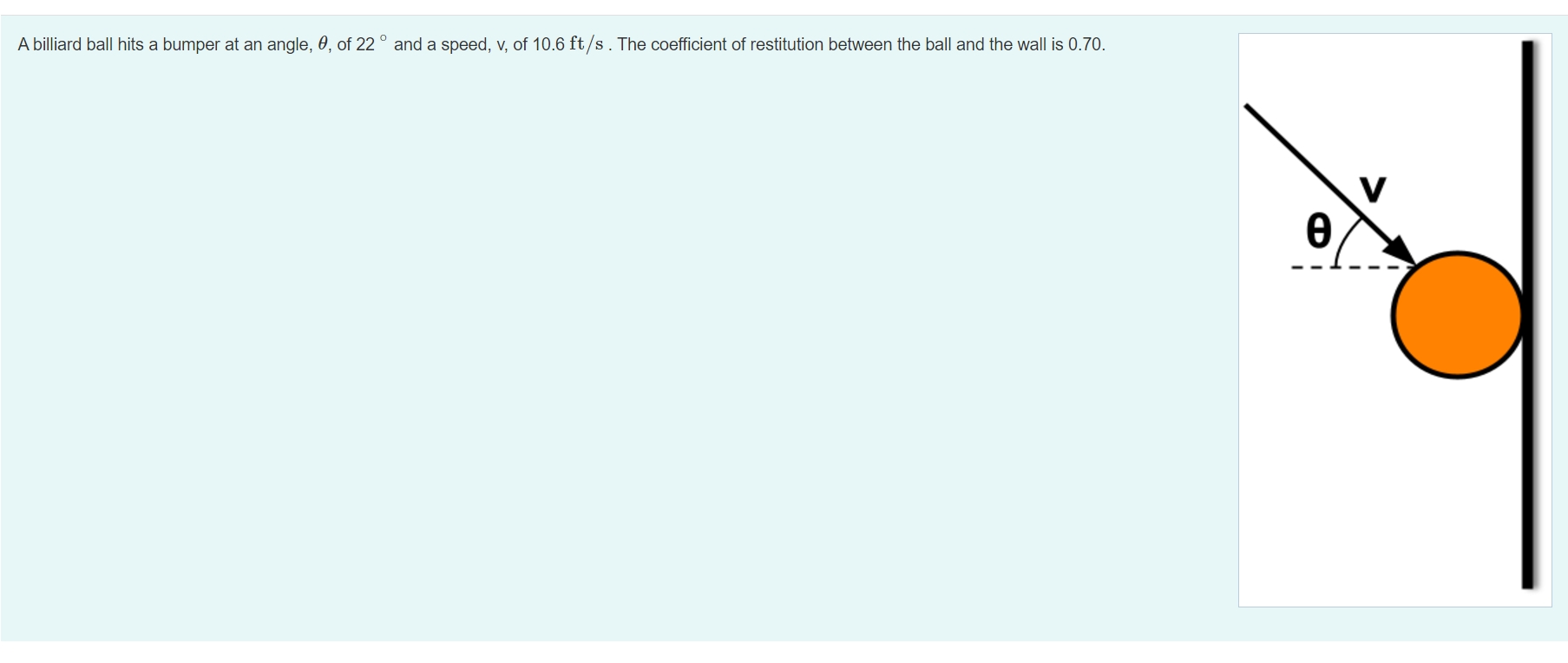 A billiard ball hits a bumper at an angle, \