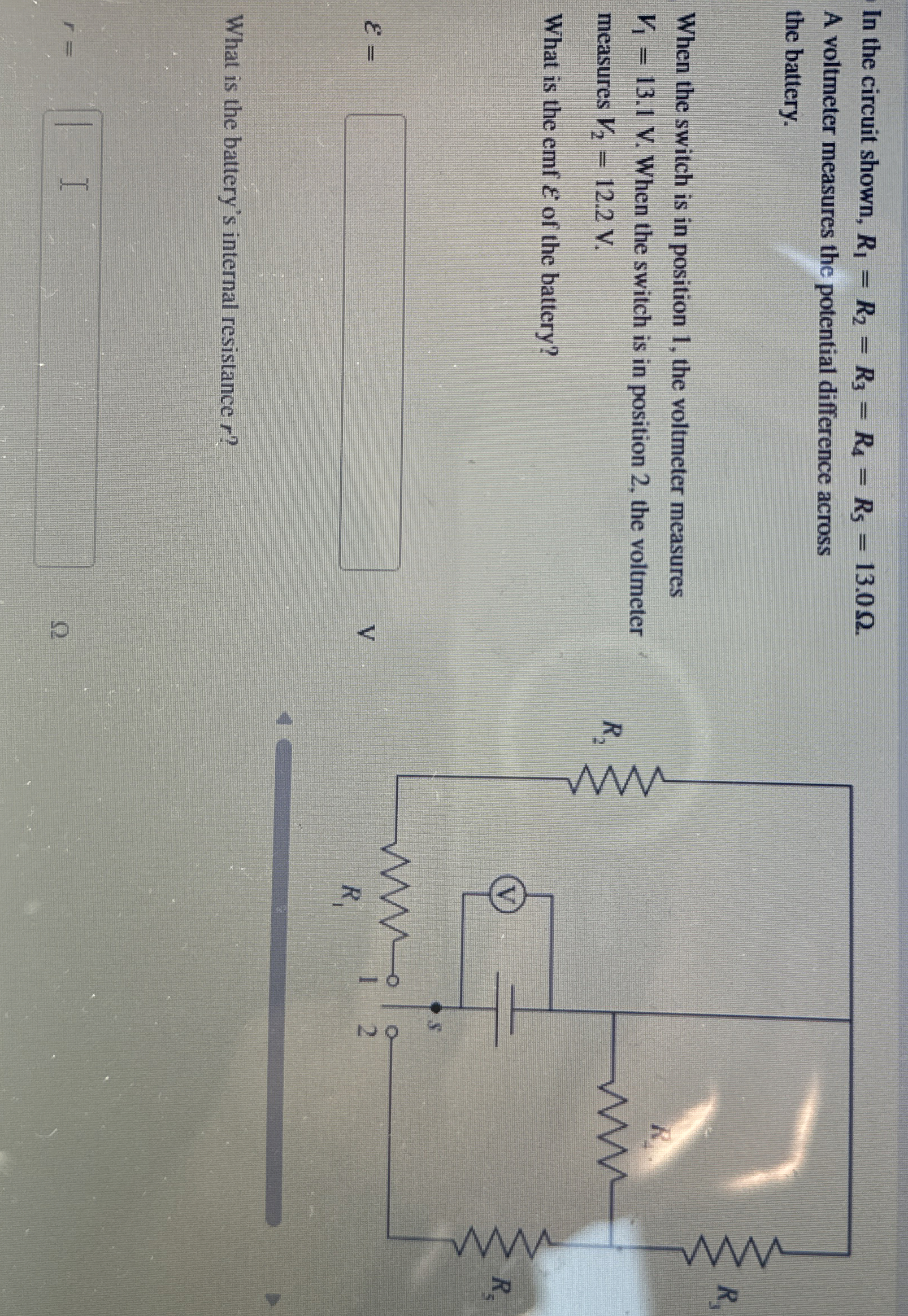In the circuit shown, R 1 = R 2 = R 3 = R 4 = R 5