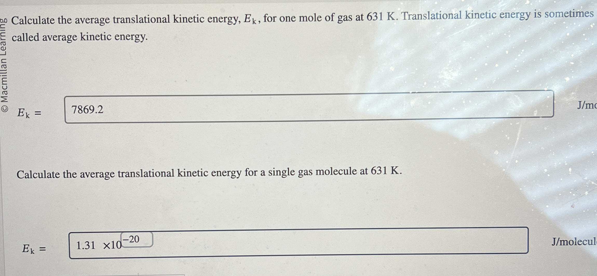 Calculate the average translational kinetic