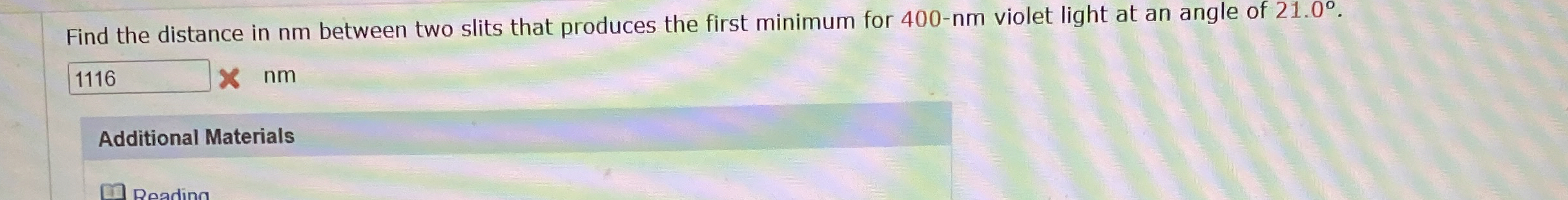 Find the distance in nm between two slits that