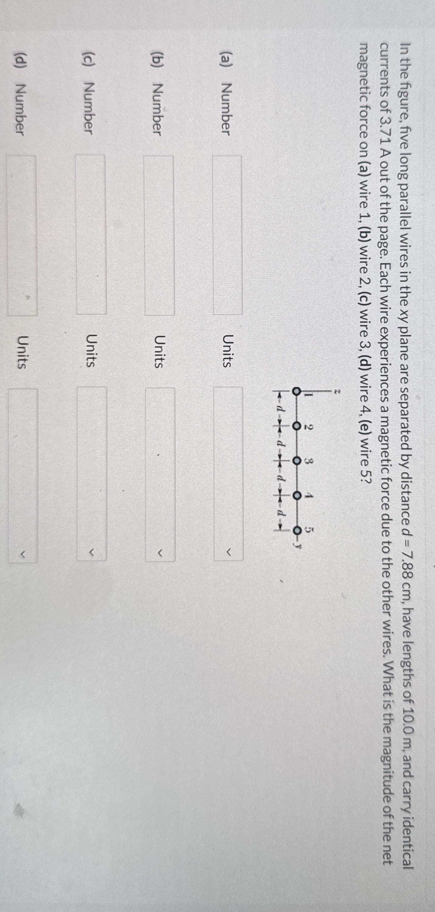 In the figure, five long parallel wires in the xy