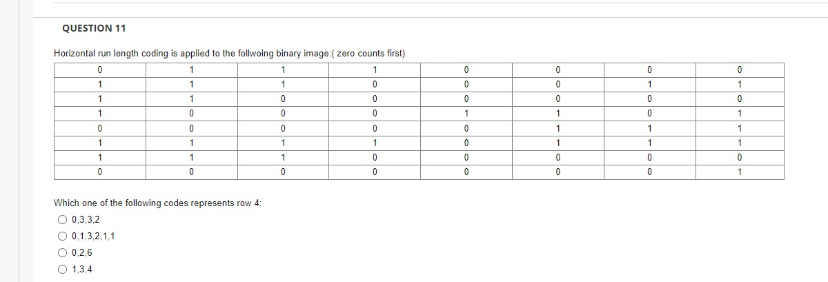 QUESTION 1 1 Horizontal run length coding is
