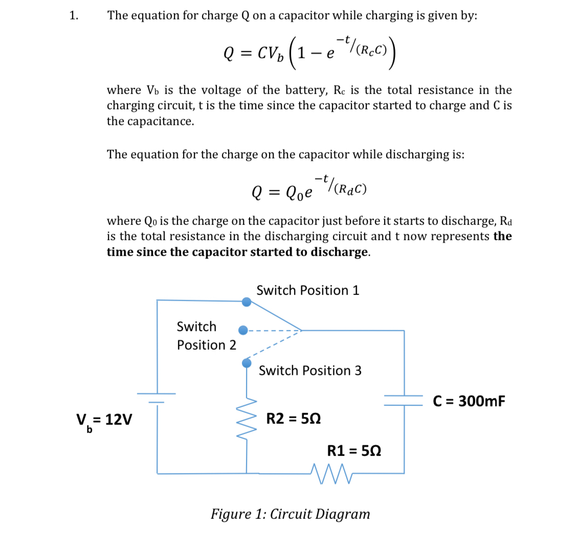 The equation for charge Q o n a capacitor while