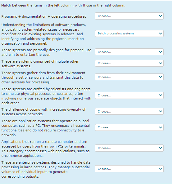 Match between the items in the left column, with