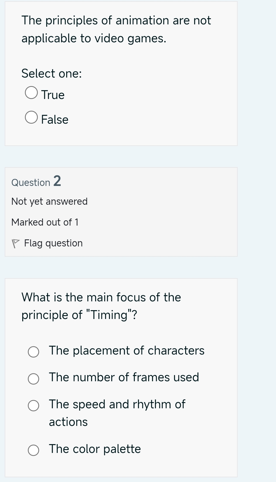 The principles of animation are not applicable to