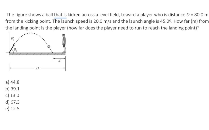 The figure shows a ball that is kicked across a