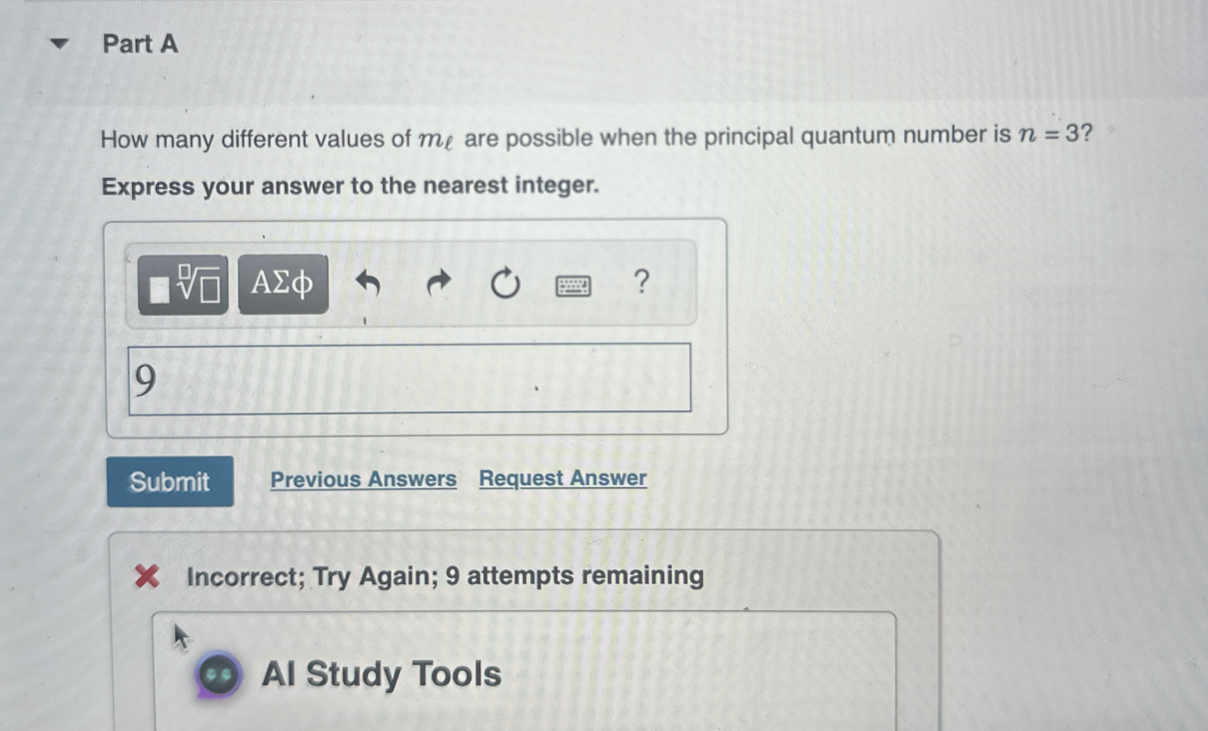 Part A How many different values of m l are