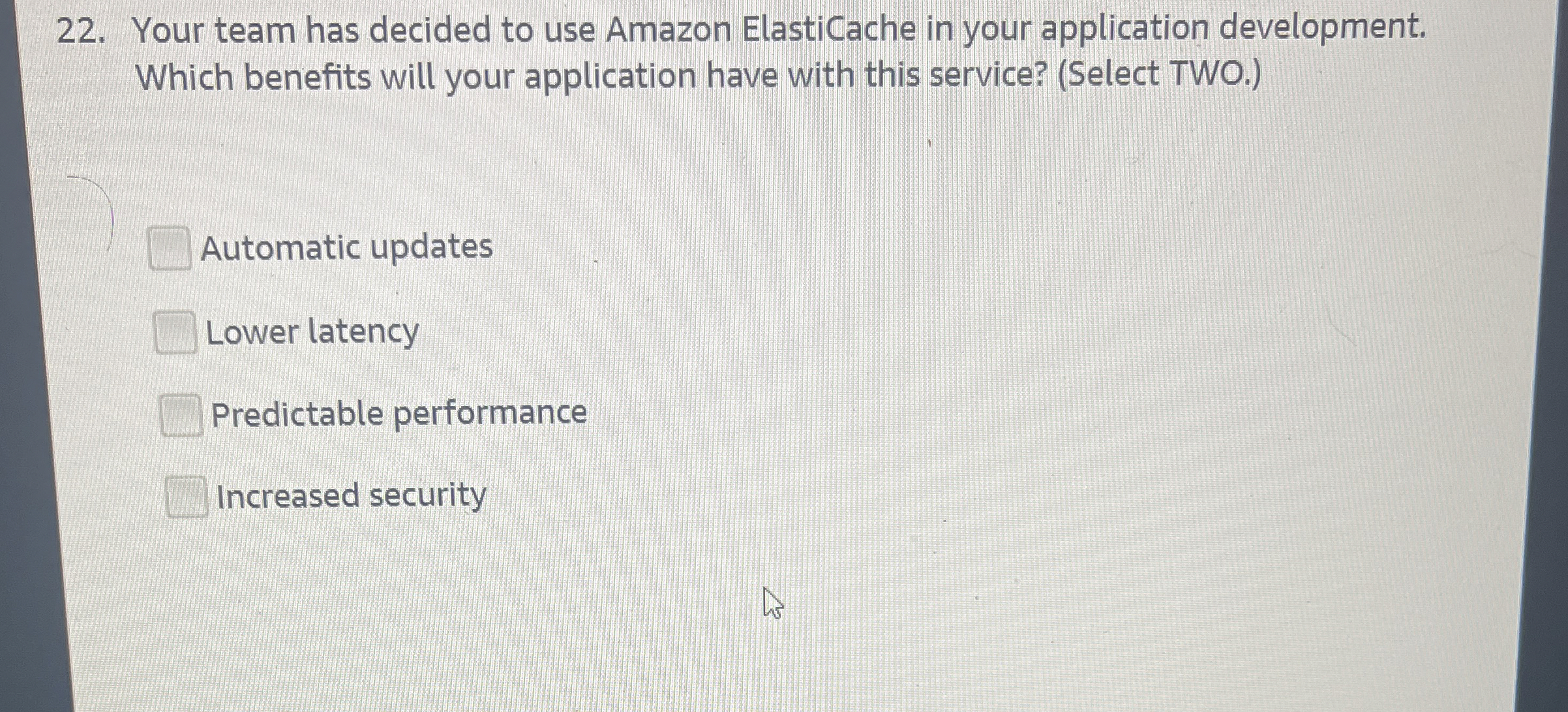 Your team has decided to use Amazon ElastiCache
