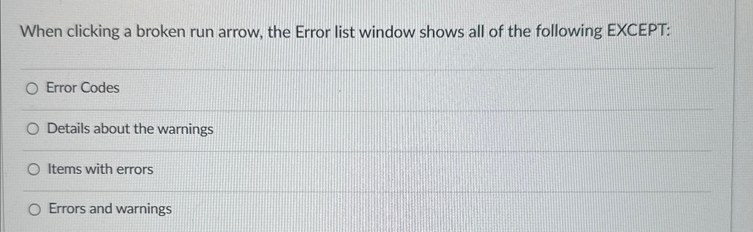 When clicking a broken run arrow, the Error list