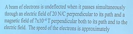 A beam of electrons is undeflected when it passes