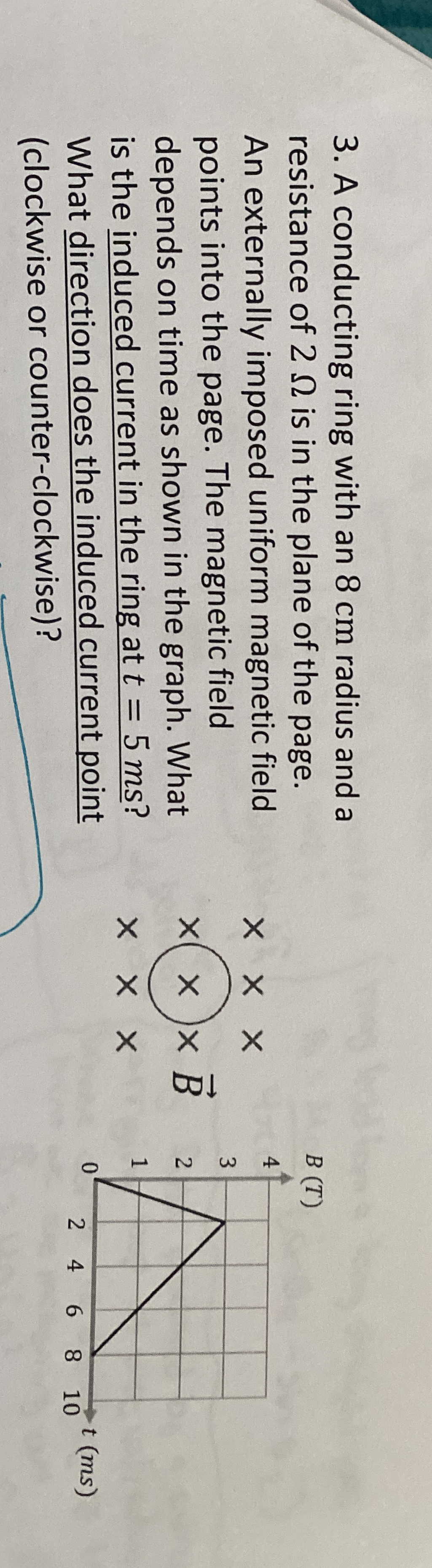 A conducting ring with an 8 cm radius and a