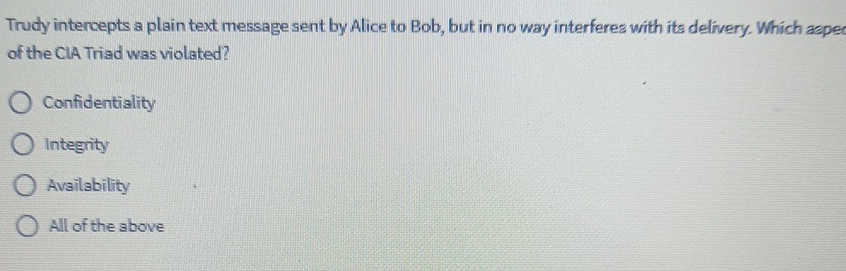 Trudy intercepts a plain text message sent by