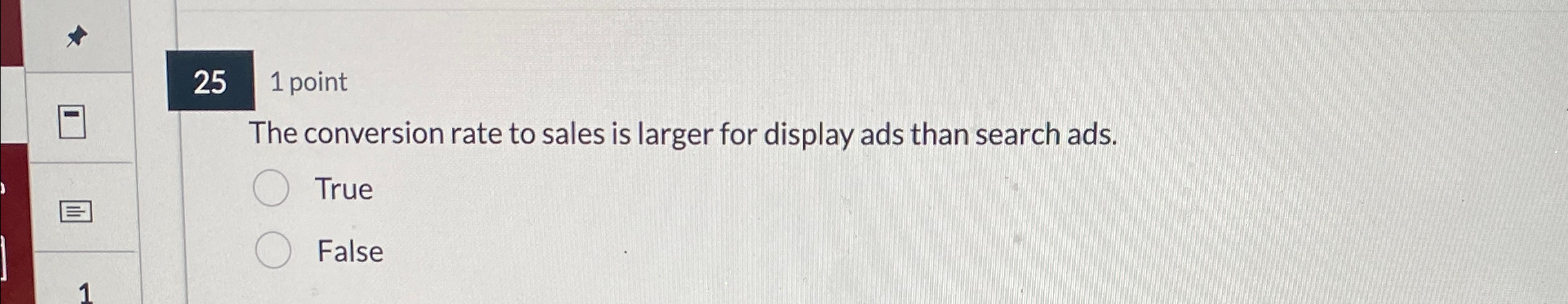 2 5 1 point The conversion rate to sales is