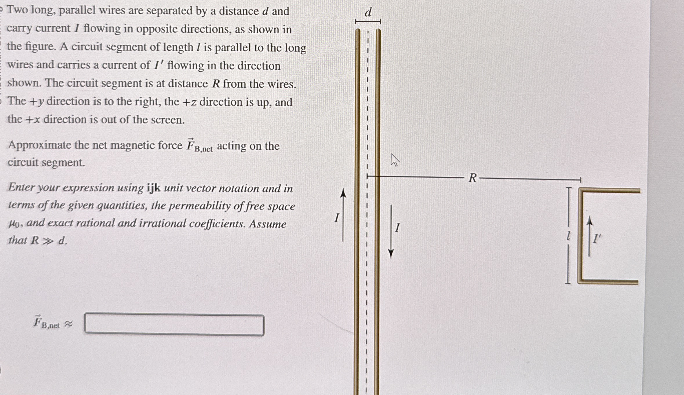 Two long, parallel wires are separated by a