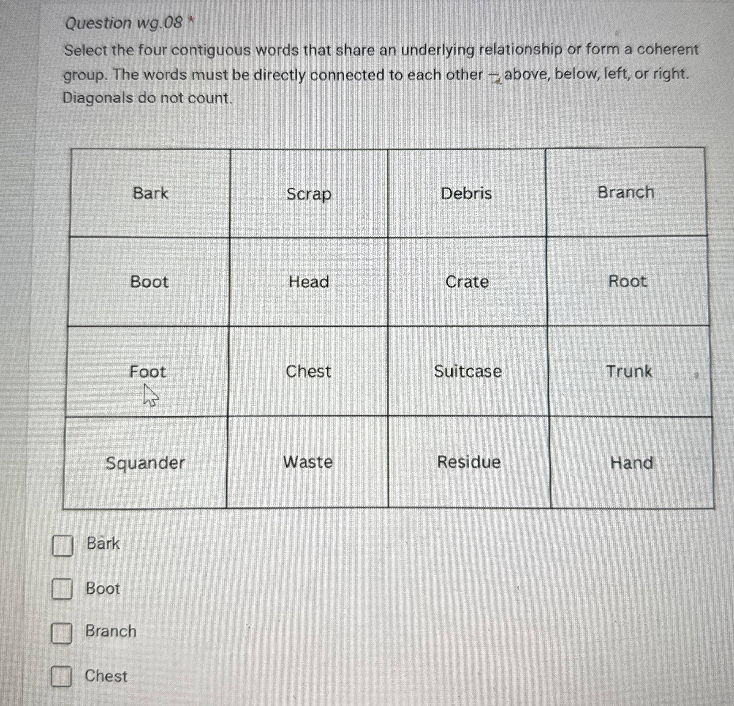 Question wg . 0 8 * Select the four contiguous