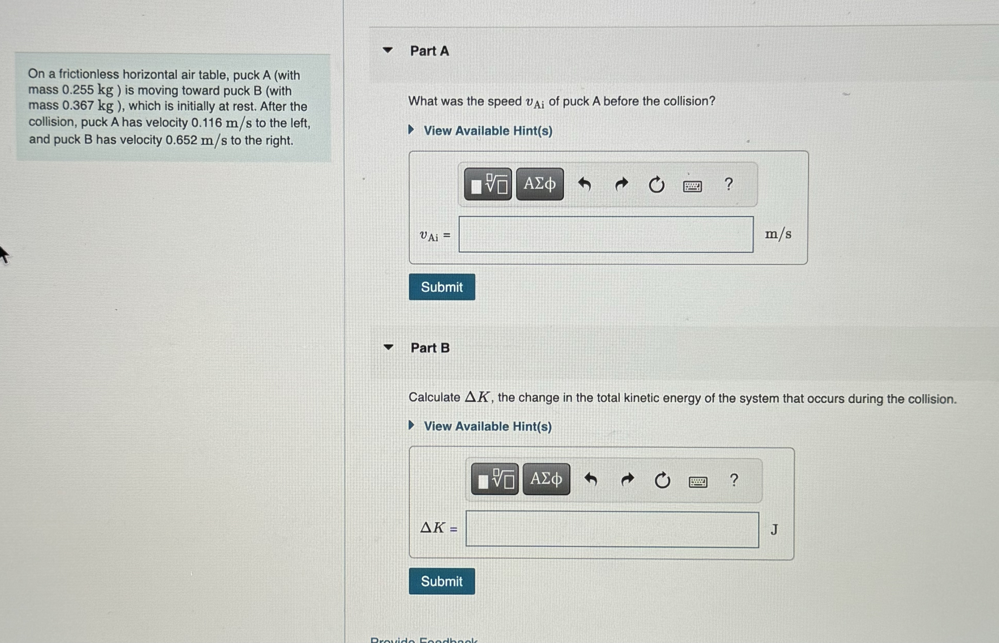 On a frictionless horizontal air table, puck A (