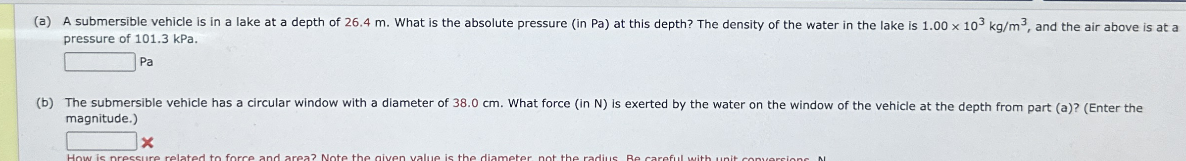 ( a ) A submersible vehicle is in a lake at a