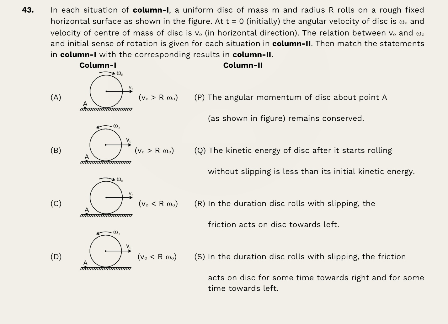 4 3 . In each situation of column - I, a uniform
