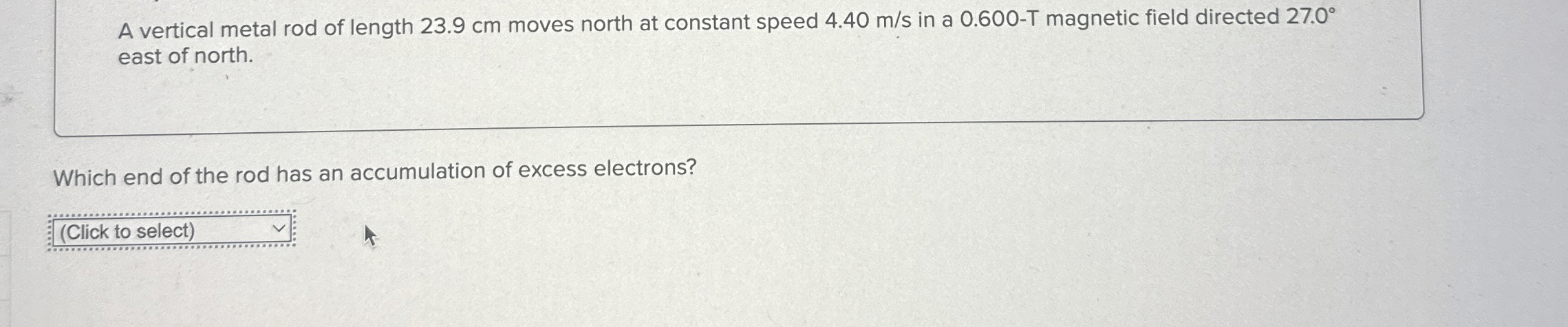 A vertical metal rod of length 2 3 . 9 cm moves