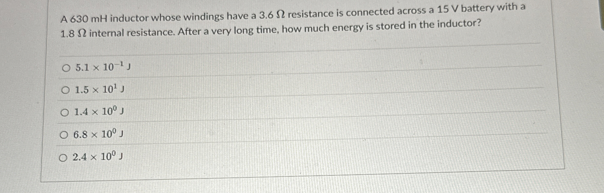 A 6 3 0 mH inductor whose windings have a 3 . 6