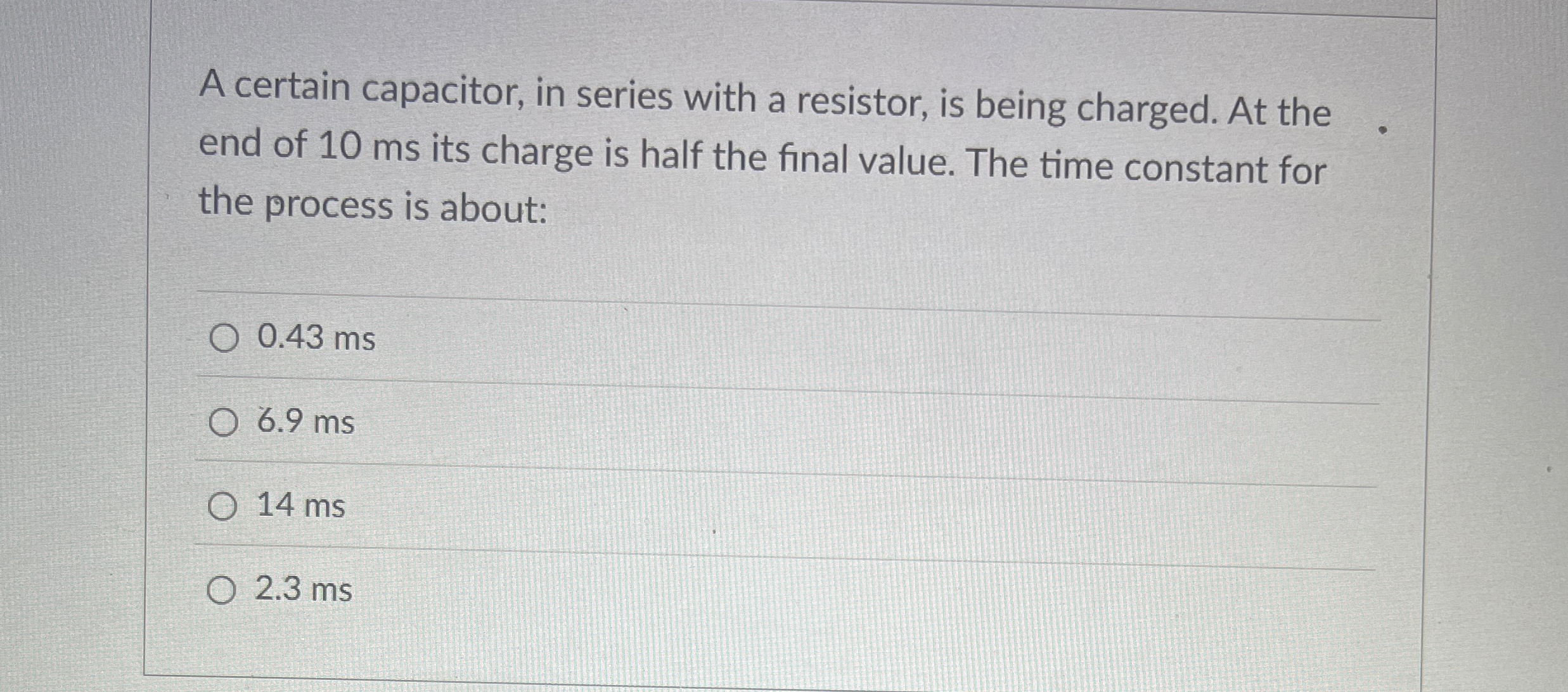 A certain capacitor, in series with a resistor,