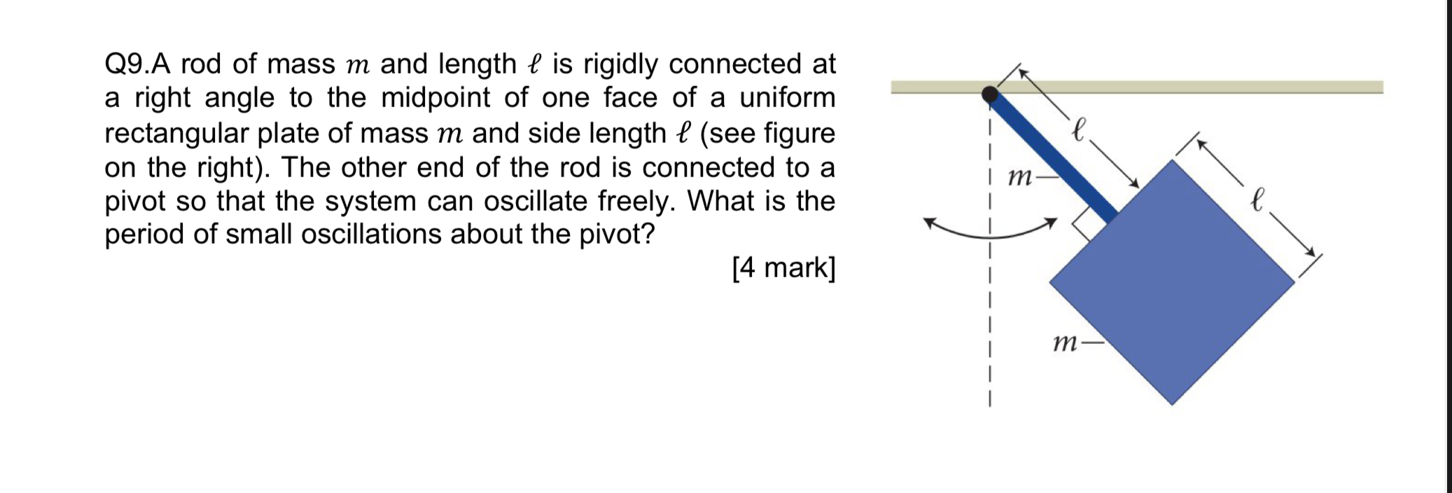 Q 9 . A rod of mass and length l is rigidly