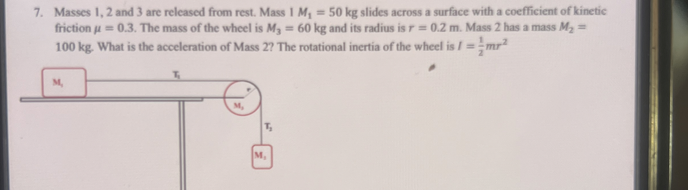 Masses 1 , 2 and 3 are released from rest. Mass 1