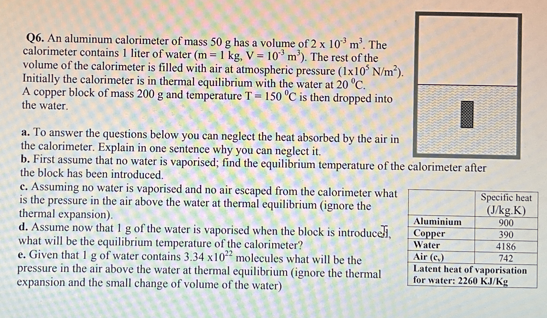 Q 6 . An aluminum calorimeter of mass 5 0 g has a