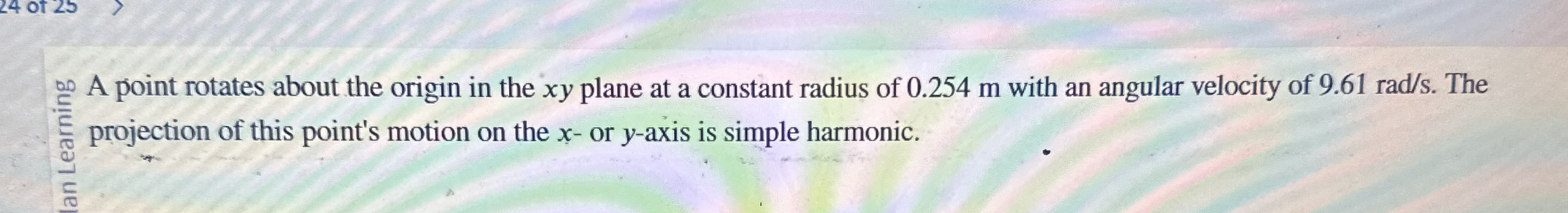 A point rotates about the origin in the x y plane