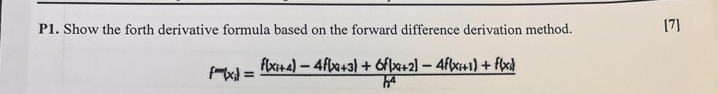 Show the forth derivative formula based on the