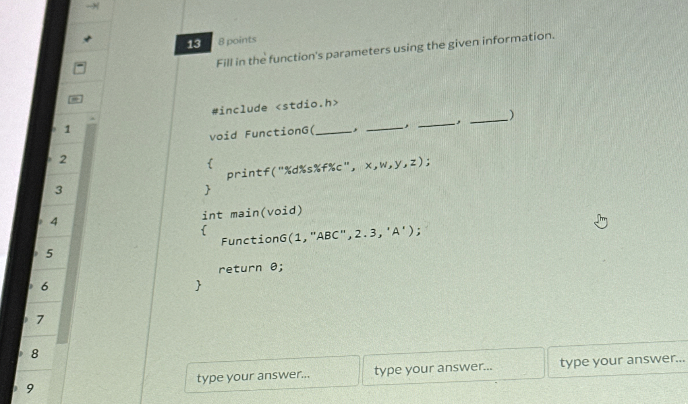 1 3 Fill in the function's parameters using the