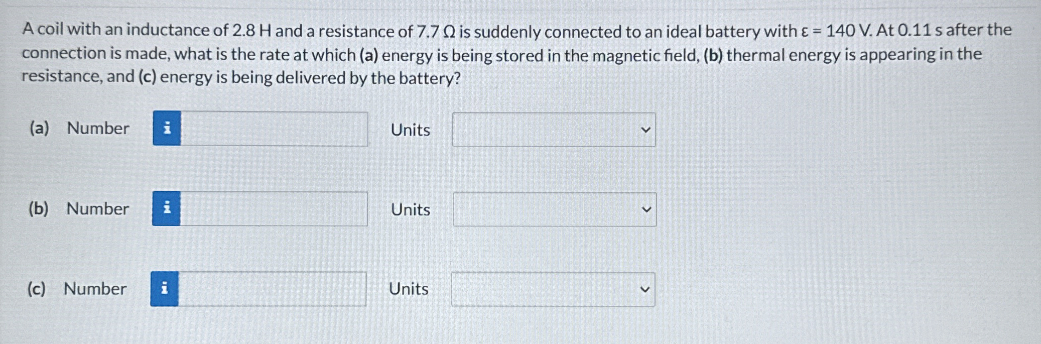 A coil with an inductance of 2 . 8 H and a