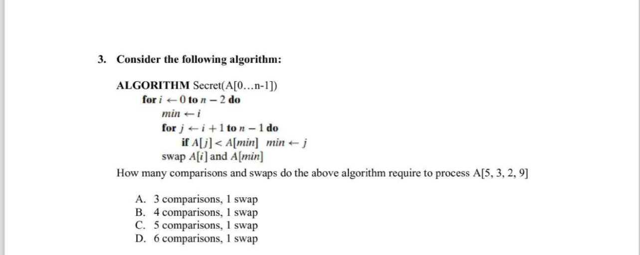 Consider the following algorithm: A [ 5 , 3 , 2 ,