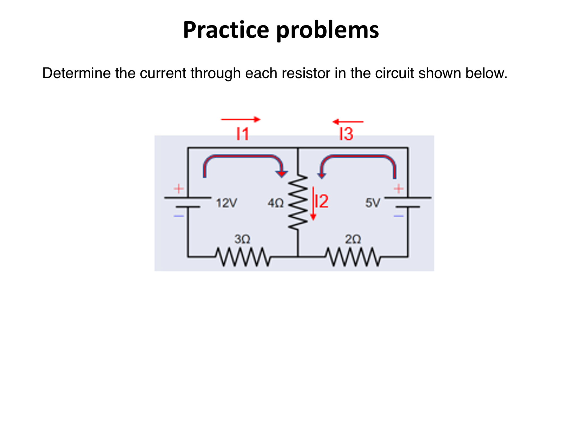 Practice problems Determine the current through