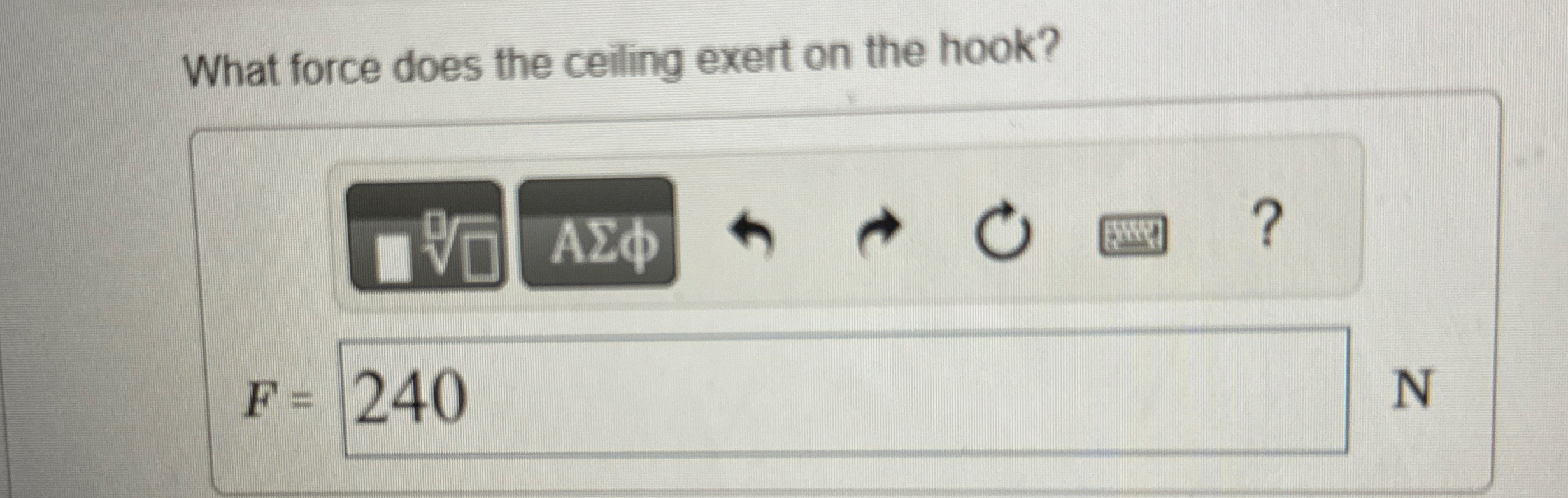 What force does the ceiling exert on the hook?