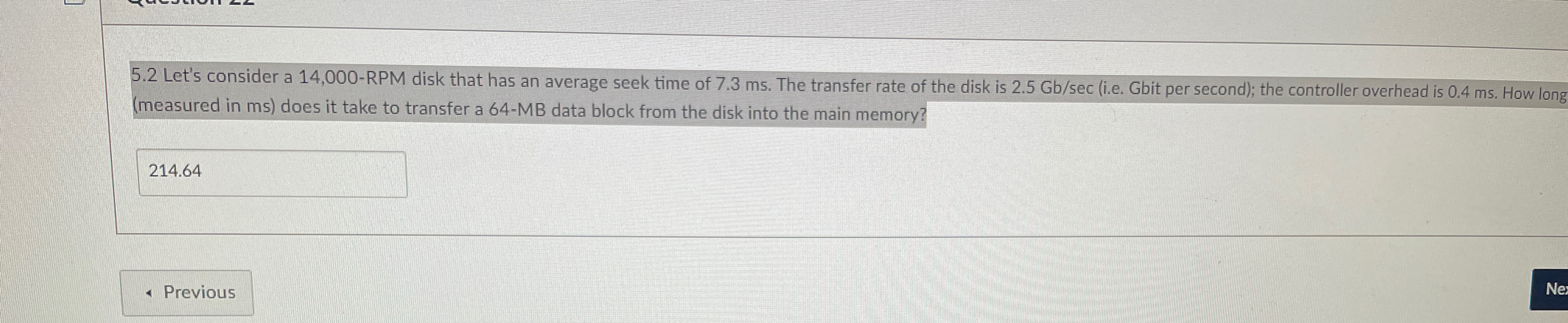 5 . 2 Let's consider a 1 4 , 0 0 0 - RPM disk