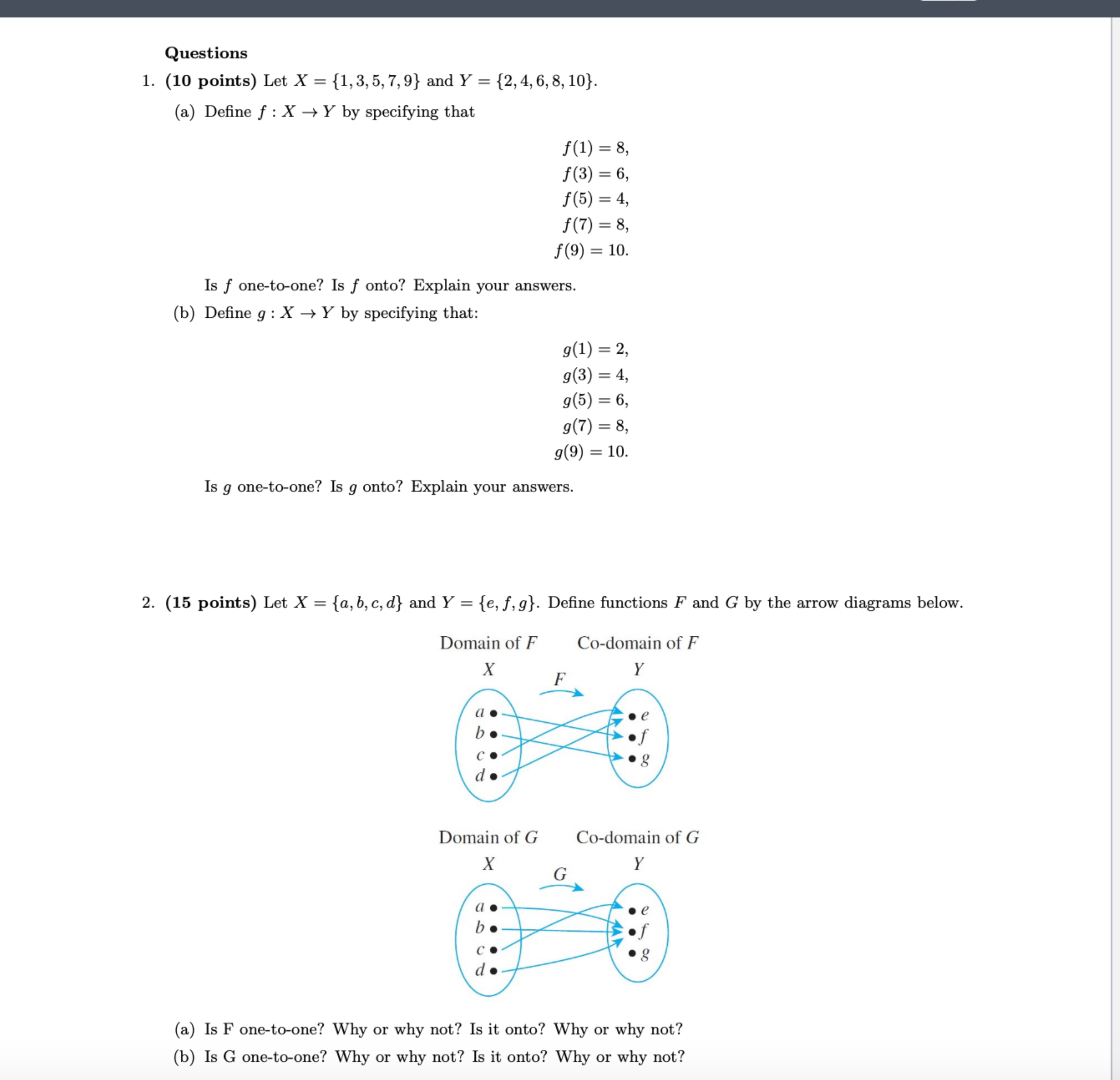 Questions ( 1 0 points ) Let x = { 1 , 3 , 5 , 7