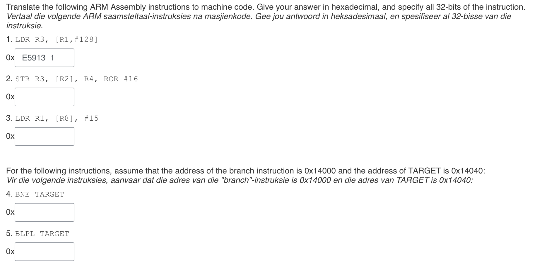 Translate the following ARM Assembly instructions