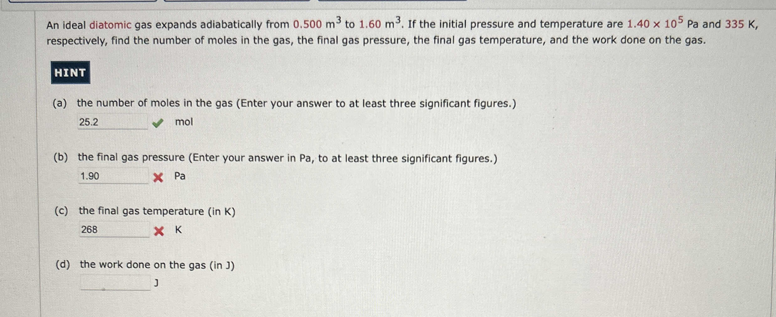 An ideal diatomic gas expands adiabatically from