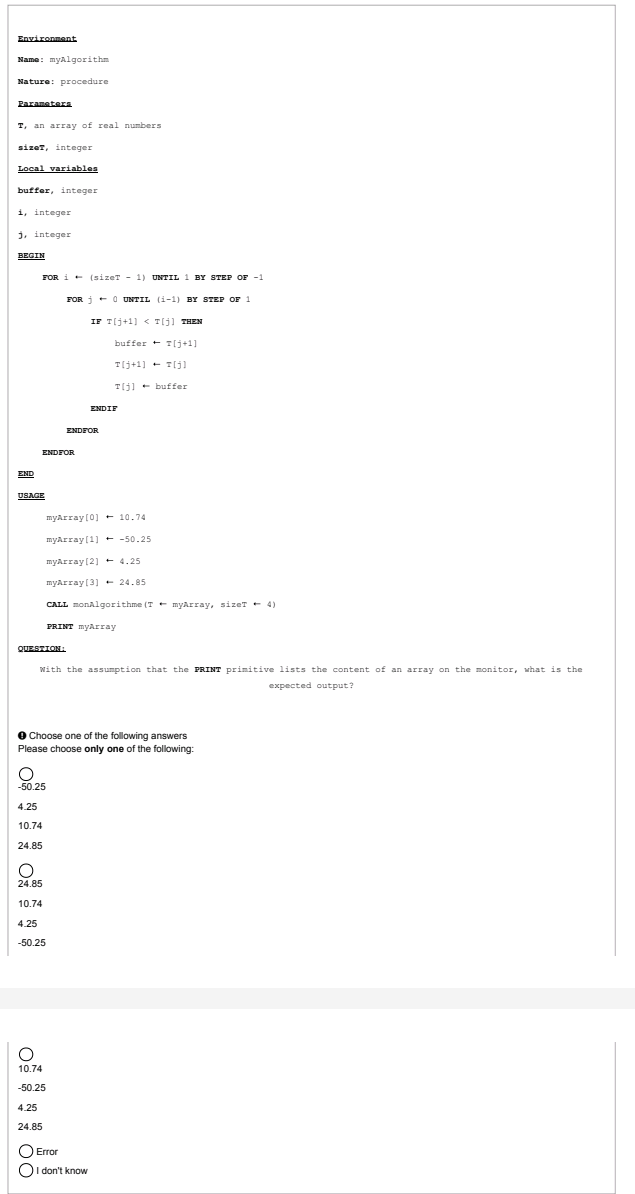 Environment Name: myAlgorithm Nature: procedure