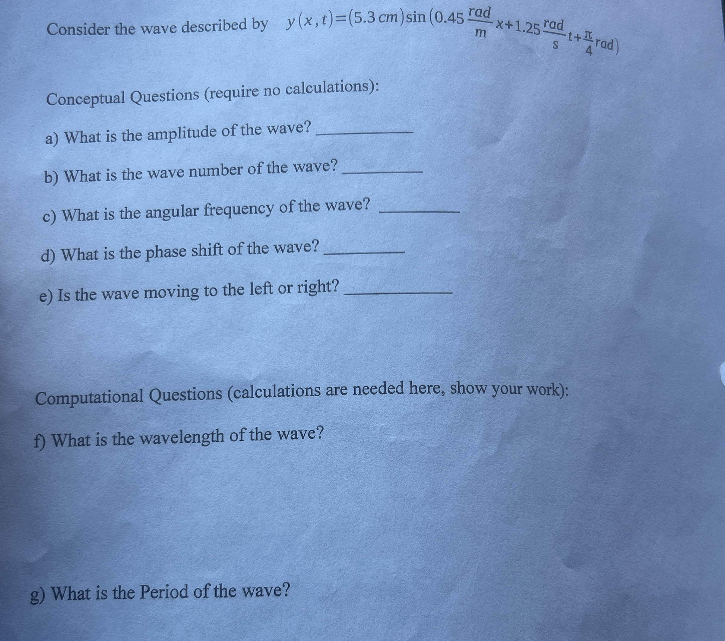Consider the wave described by y ( x , t ) = ( 5
