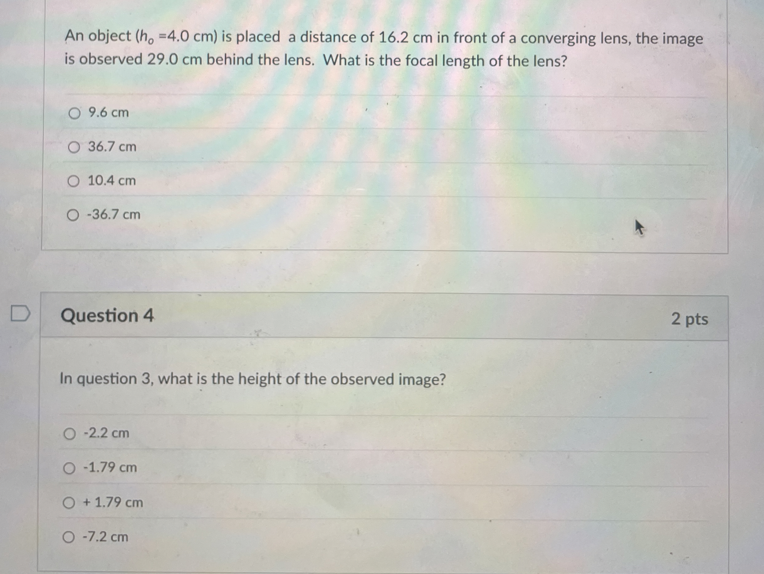 An object ( h 0 = 4 . 0 c m ) is placed a